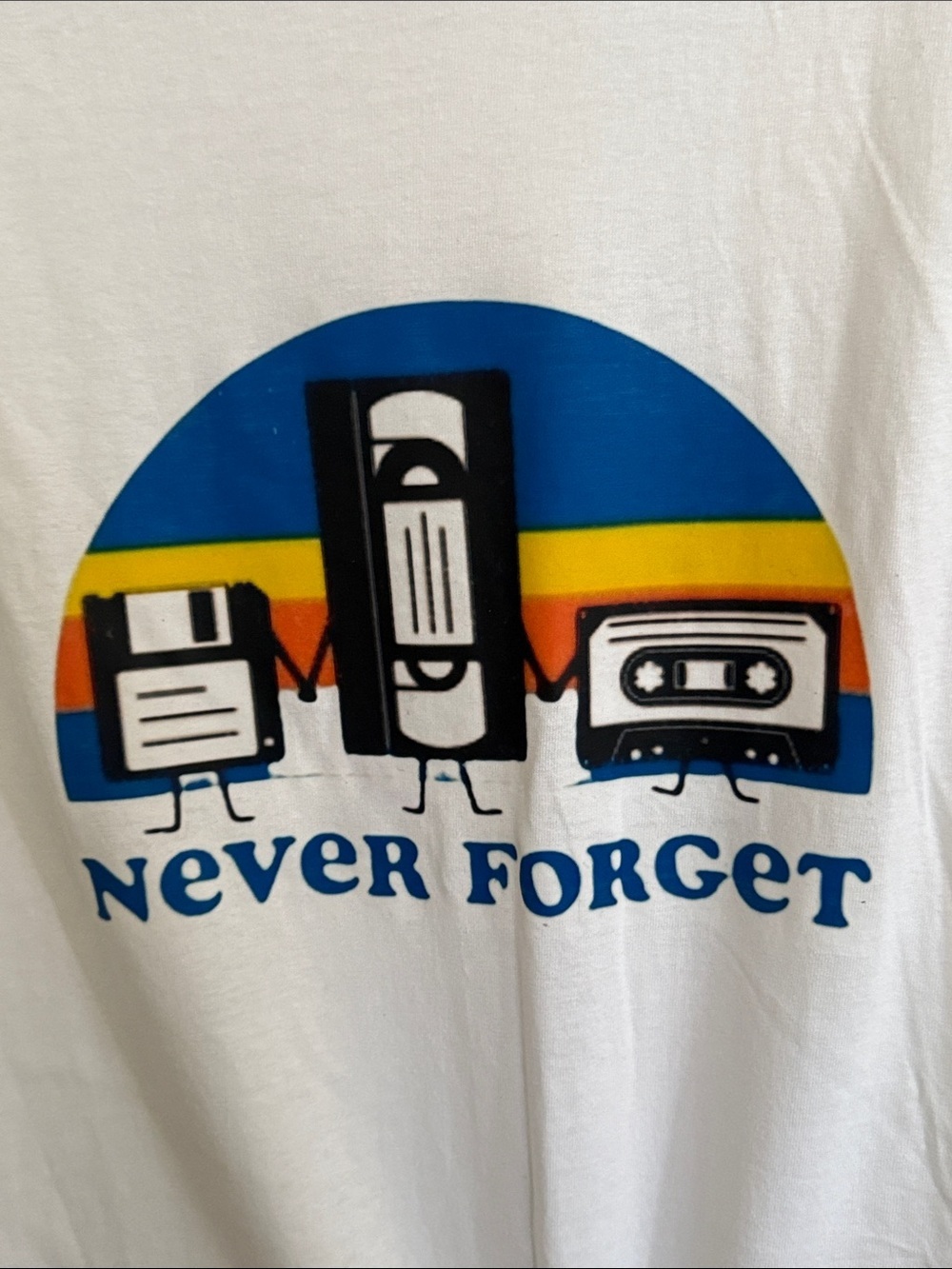 Gildan White Graphic Tee with Blue, Yellow and Orange Accents - Picture 3 of 5